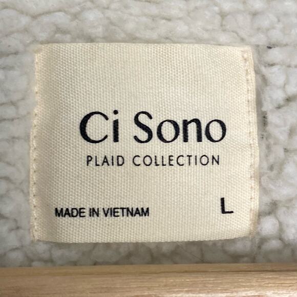 Ci Cono Plaid Flannel Sherpa Shacket Jacket Womens L Gorpcore Cabincore Cozycore - Picture 7 of 11